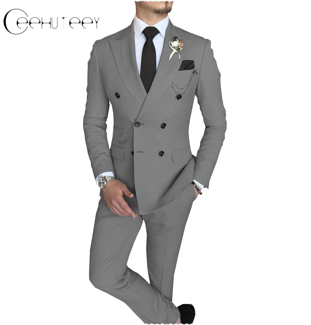 ceehuteey Mens 2 Piece Suit Slim Fit Double Breasted Peak Lapel Mens Coat (Blazer+Pants)