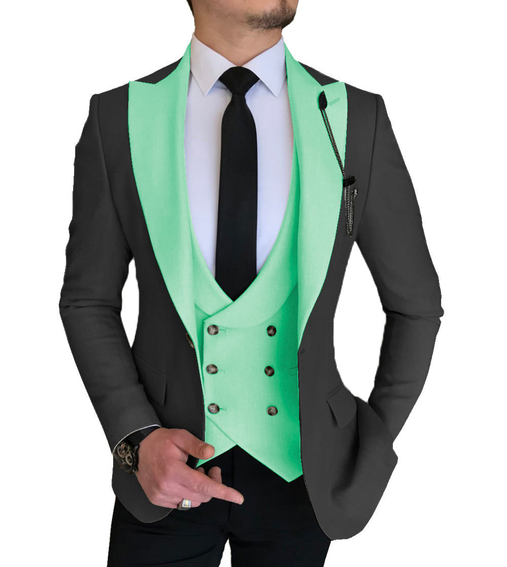 ceehuteey Mens 3 Piece Slim Fit Vest Solid Peak Lapel Tuxedo (Blazer + Vest + Pants)