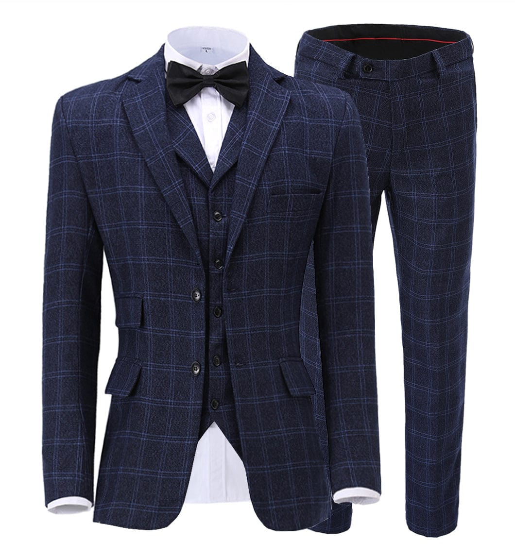 ceehuteey Mens Plaid 3 Piece Suits Slim Fit Double Breasted Plaid(Blazer+vest+Pants)