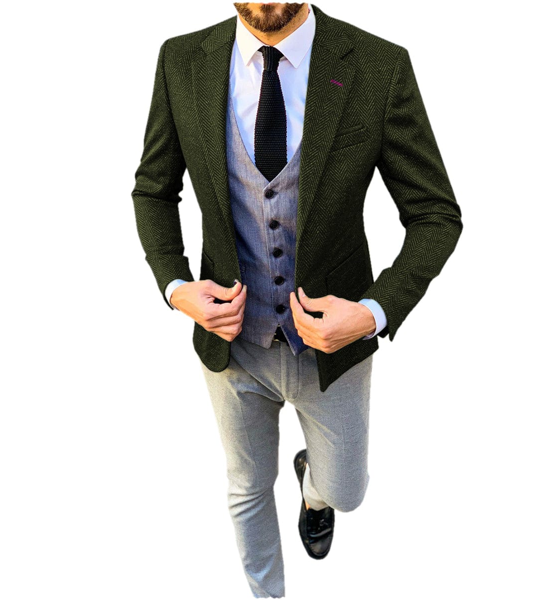 ceehuteey Mens Tweed Herringbone Suits Formal Regular Fit Wedding Groom Blazer