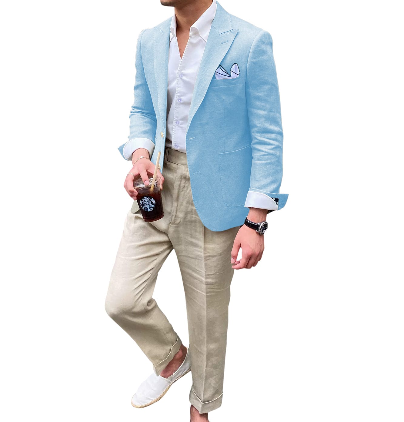 ceehuteey Summer Linen Men's Casual  Peak lapel Suit for Blazer