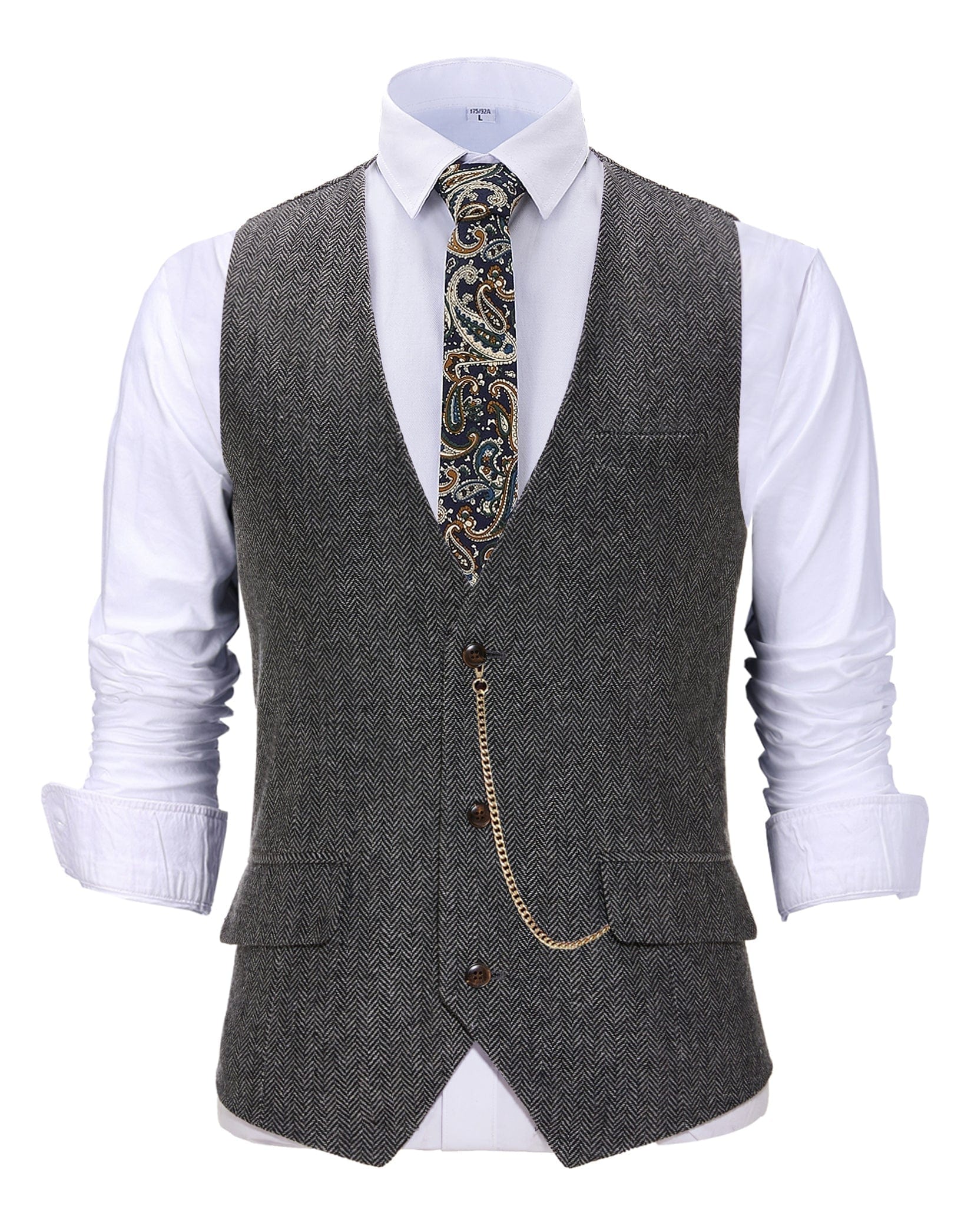 ceehuteey Vintage  Men's Slim Fit Herringbone V Neck Waistcoat