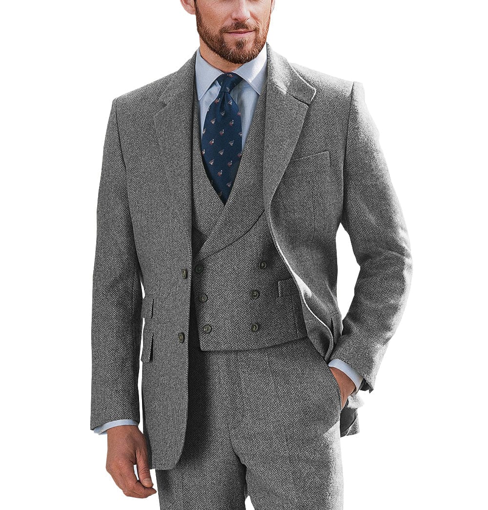 ceehuteey Wedding 3 Pieces Mens Suit Herringbone Notch Lapel for Men (Blazer+vest+Pants)